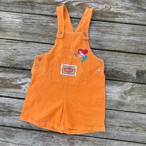 Vintage 90s Disney Little Mermaid Ariel Rare Orange Embroidered Overalls Size 4T